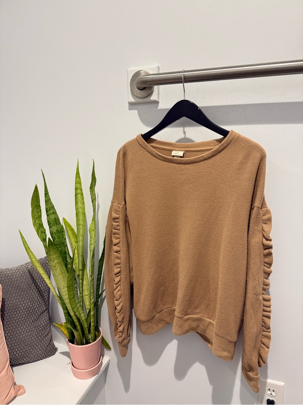 A New Day Cozy Tan Ruffle-Sleeve Sweatshirt